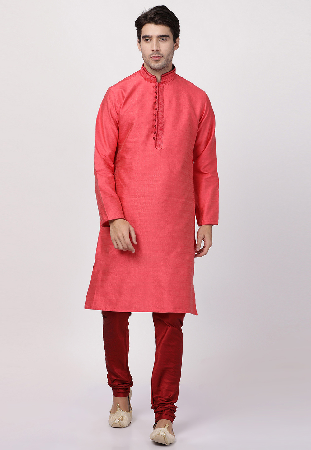 Pink Cotton Readymade Kurta Pajama 184404