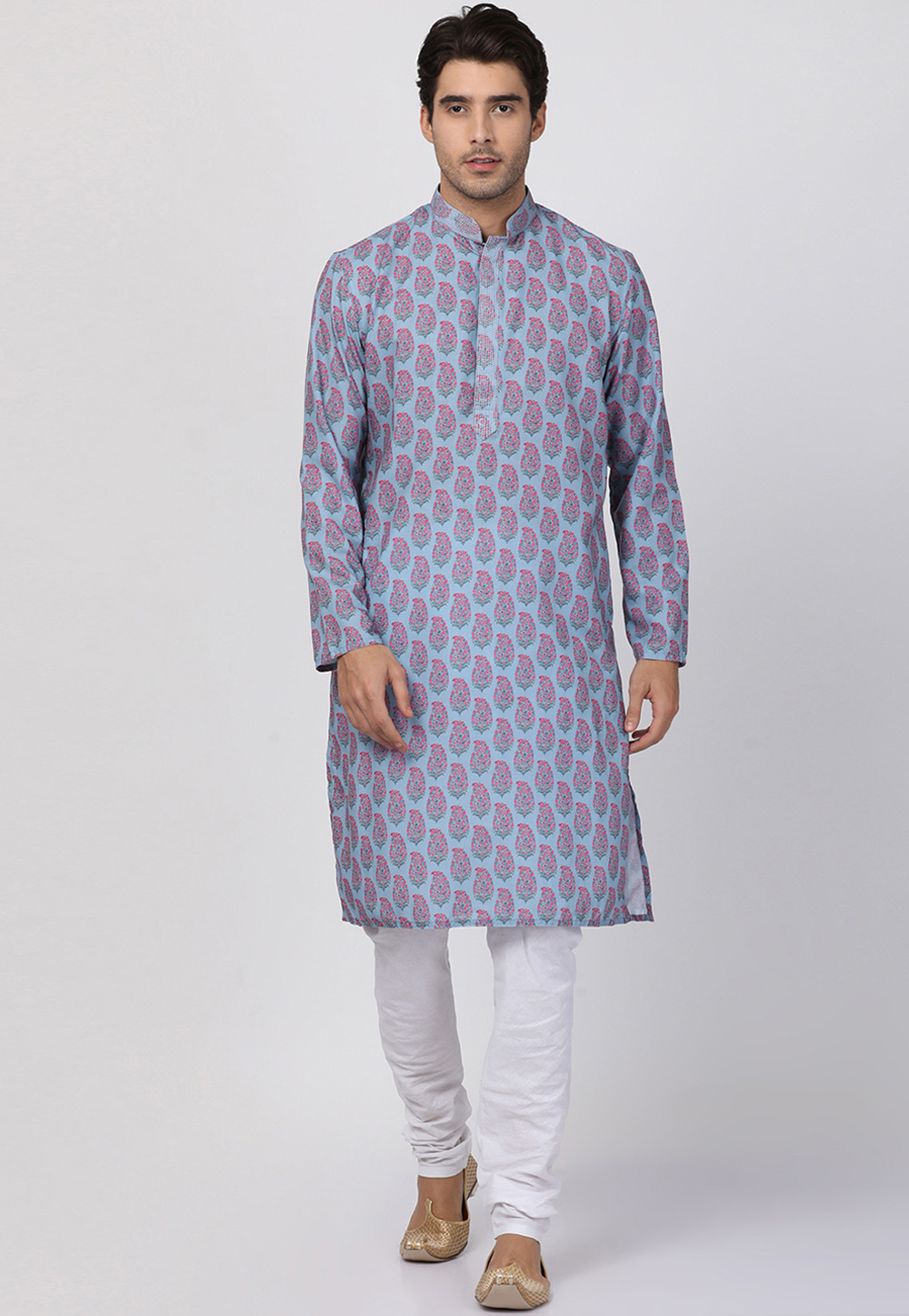 Light Blue Cotton Readymade Kurta Pajama 184417