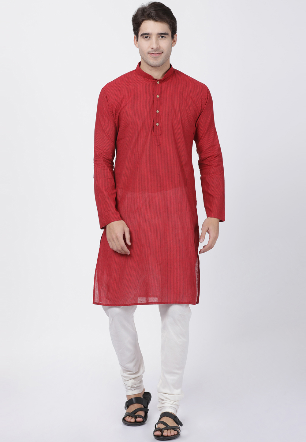 Red Cotton Readymade Kurta Pajama 184424