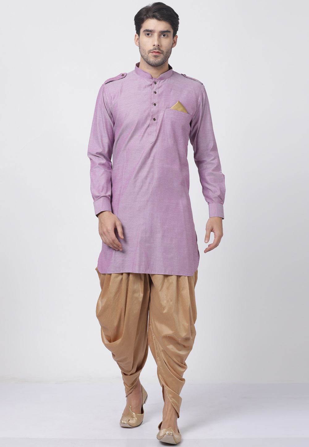 Light Purple Cotton Readymade Dhoti Kurta 184825