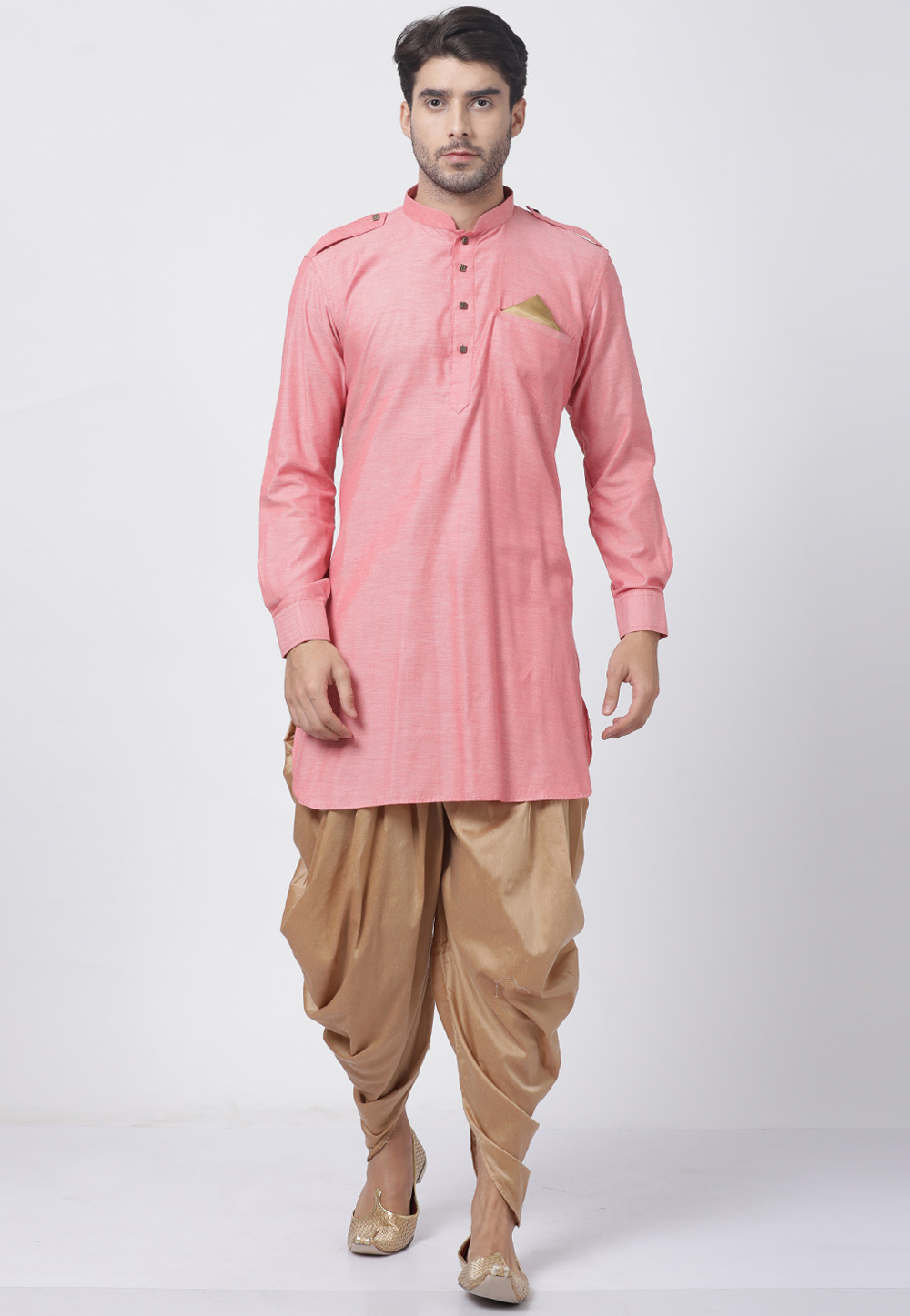 Pink Cotton Readymade Dhoti Kurta 184826