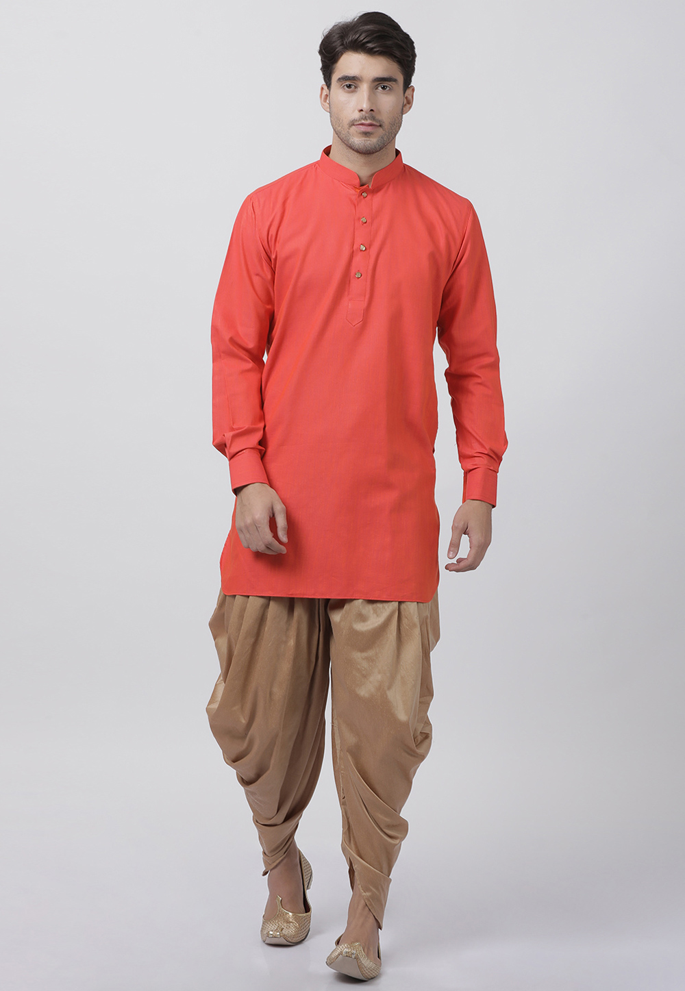 Orange Cotton Readymade Dhoti Kurta 184836