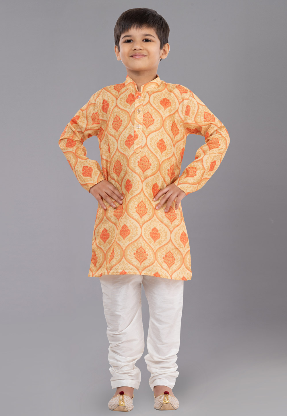 Beige Cotton Readymade Kids Kurta Pajama 260695