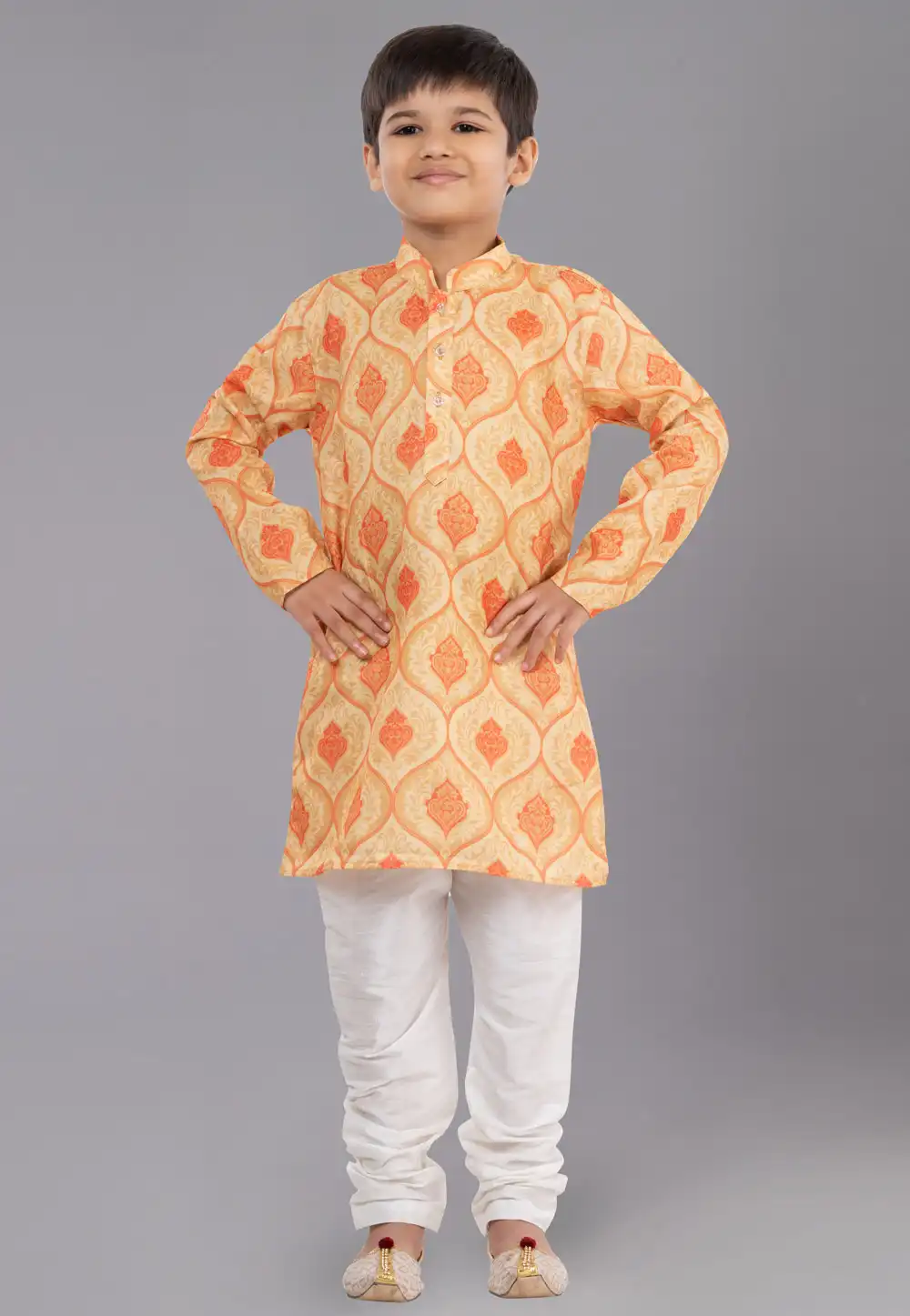 Beige Cotton Readymade Kids Kurta Pajama 260695