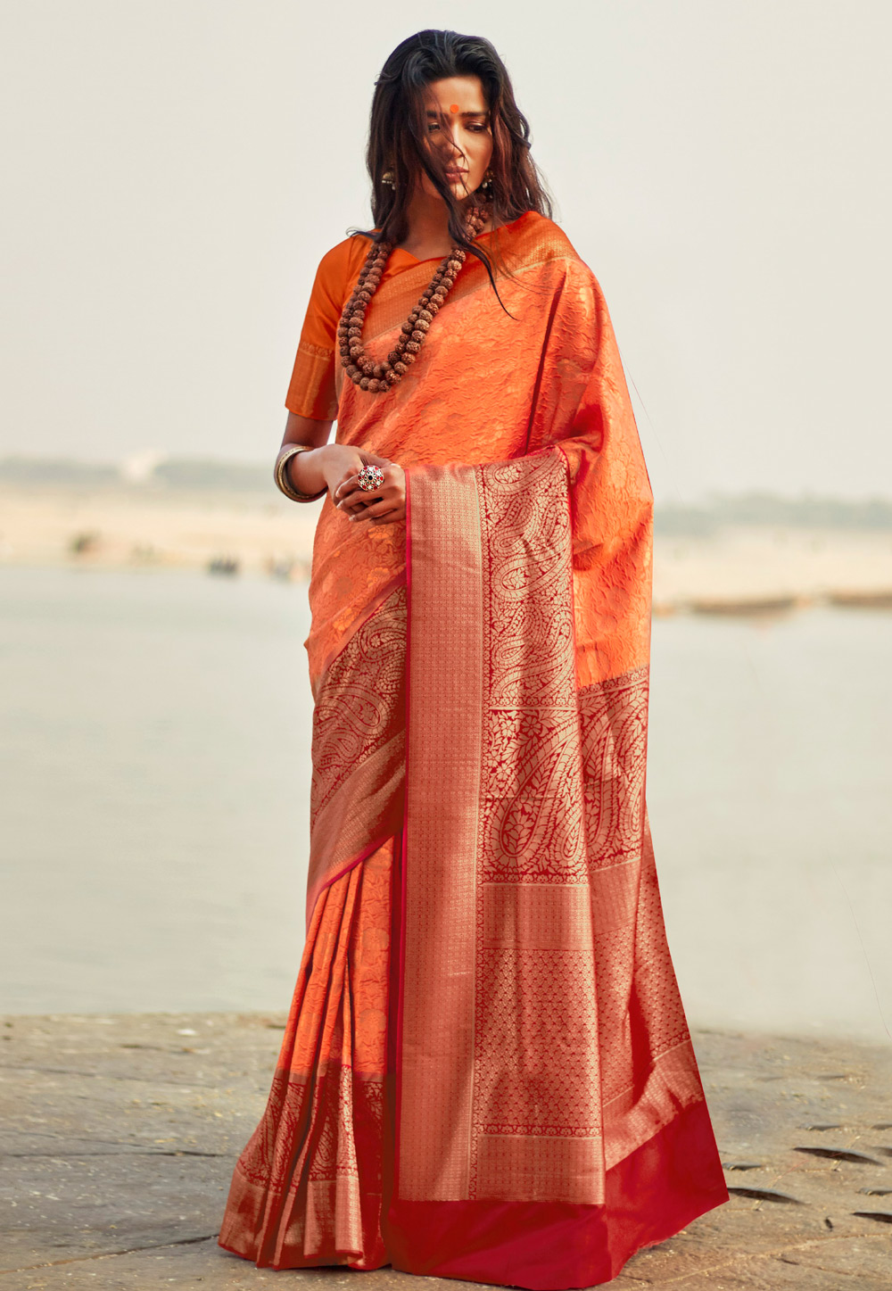 Orange Silk Festival Wear Saree 160308