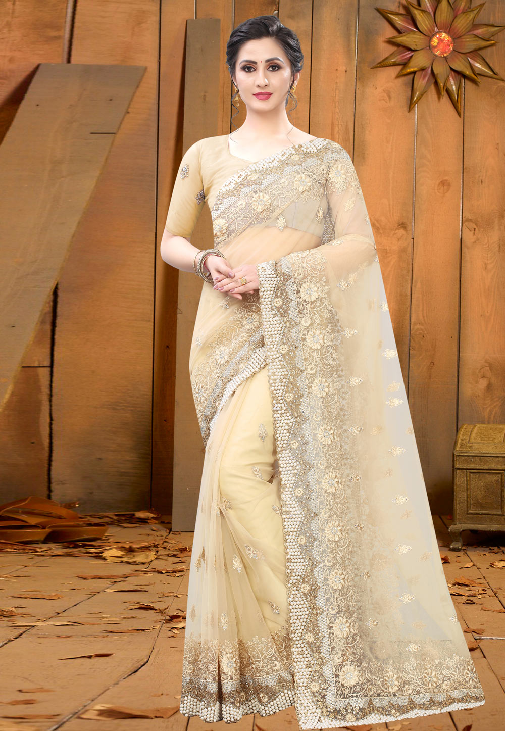 Yellow Net Saree With Blouse 214023
