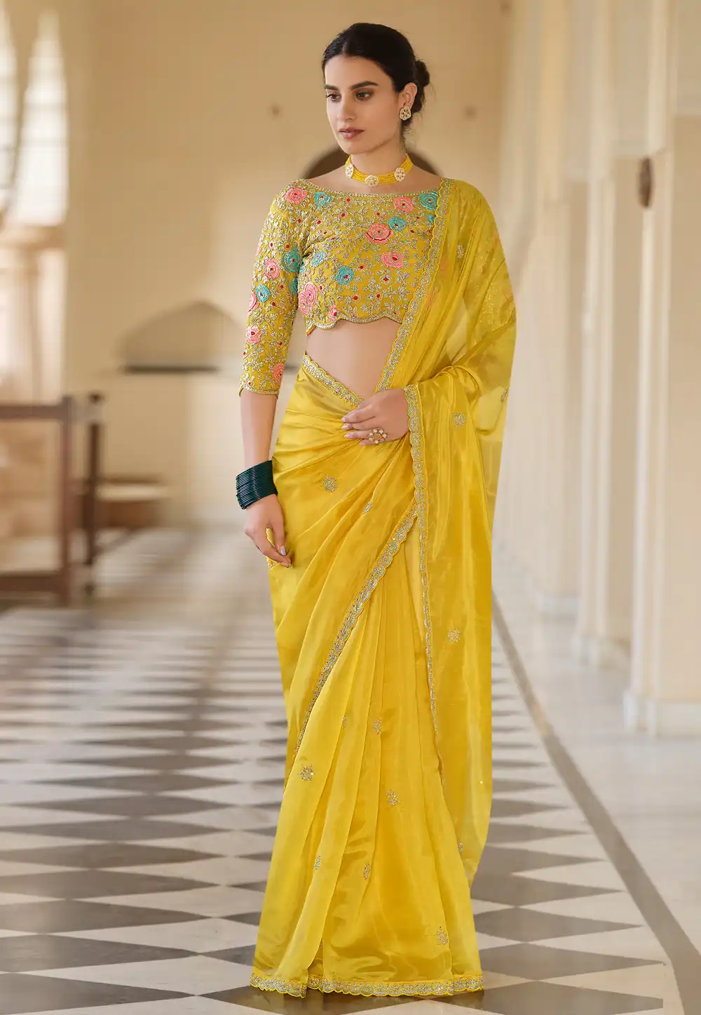 Yellow Organza Saree With Blouse 233271
