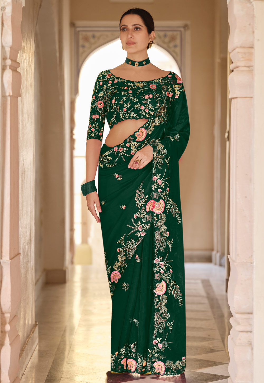 Green Organza Festival Wear Saree 233276