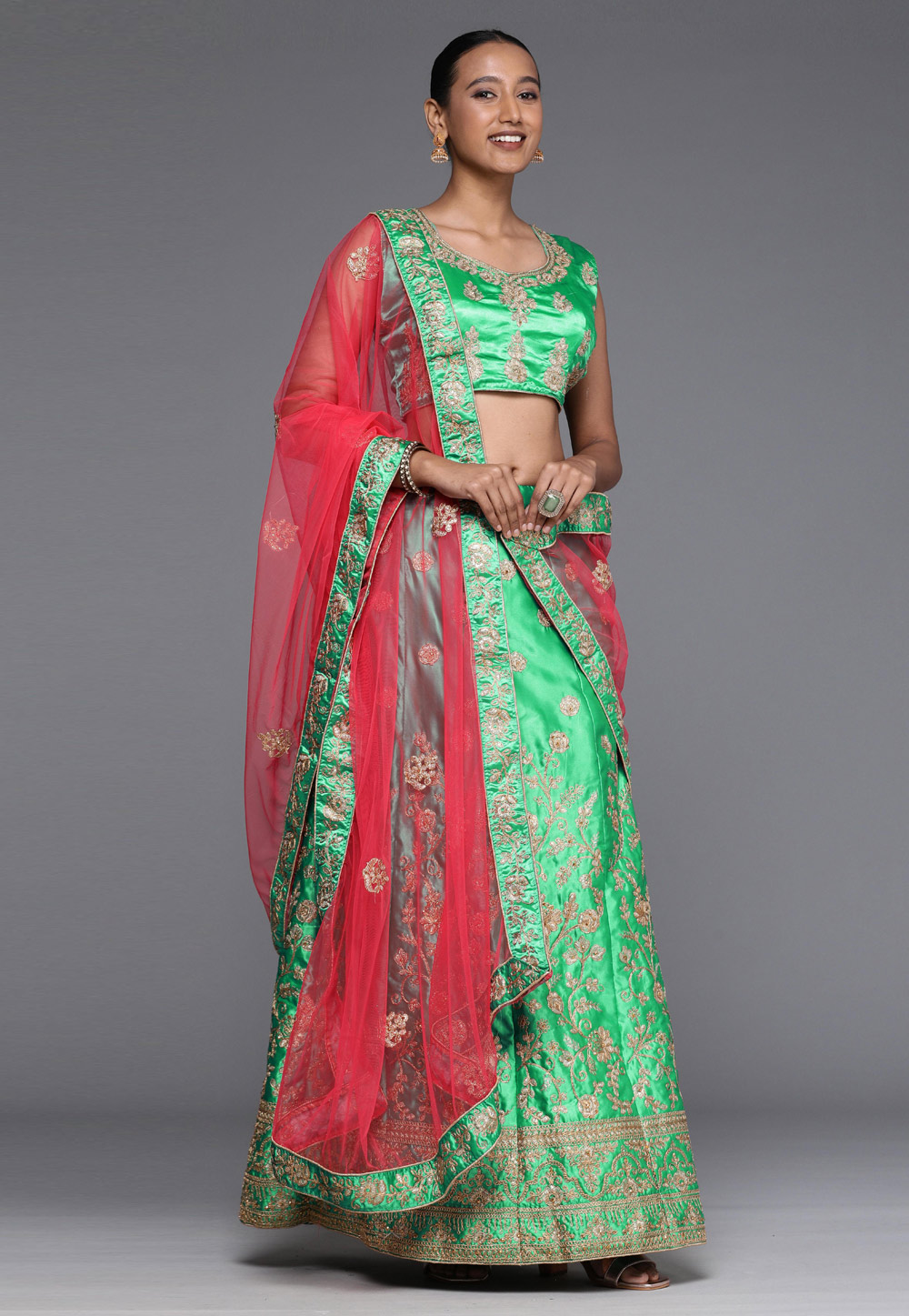 Light Green Satin Silk A Line Lehenga Choli 242169