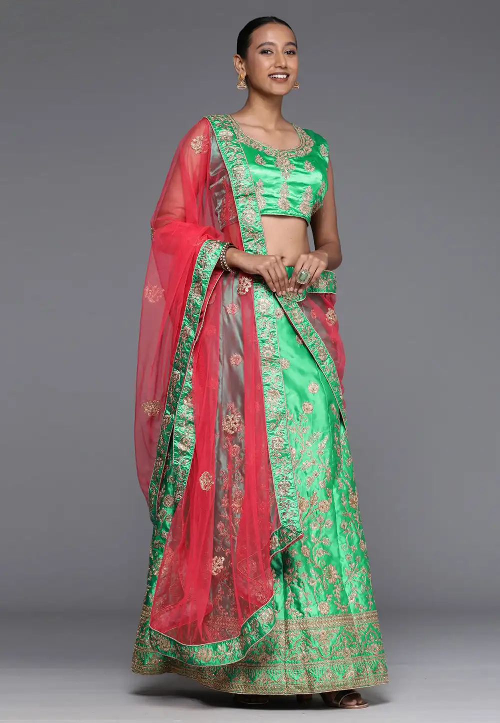 Light Green Satin Silk A Line Lehenga Choli 242169