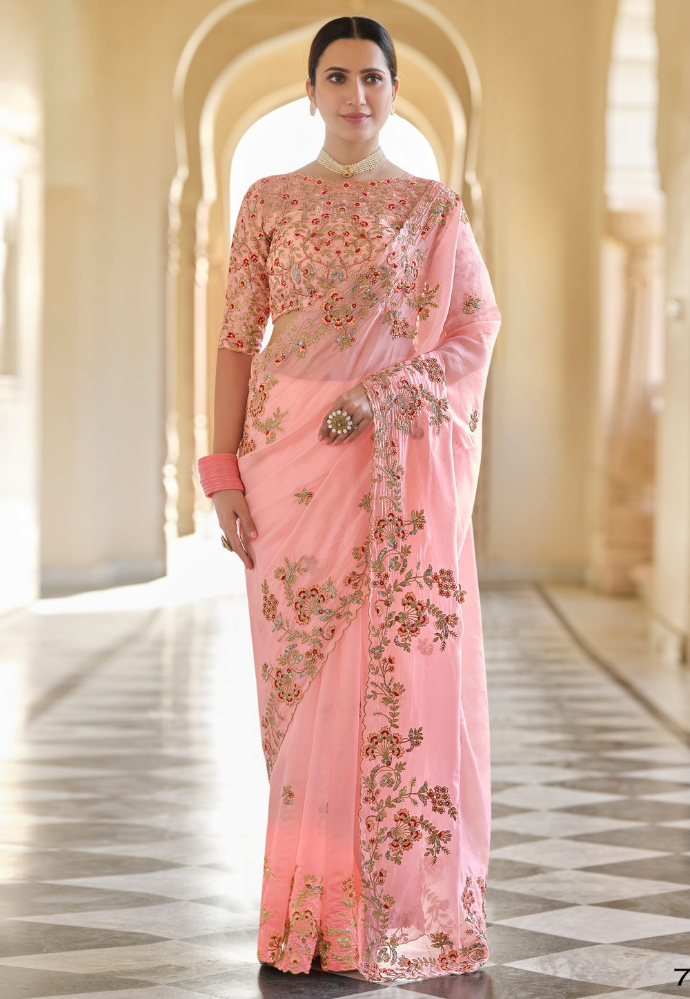 Pink Organza Party Wear Saree 233280