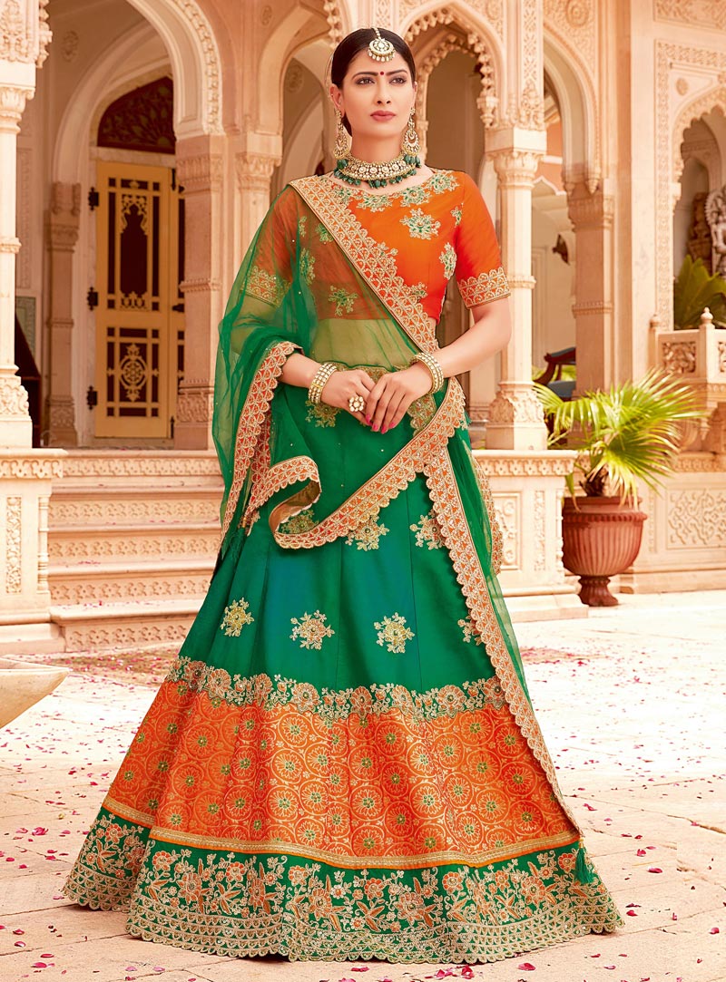 Green Jacquard Lehenga Choli 142783