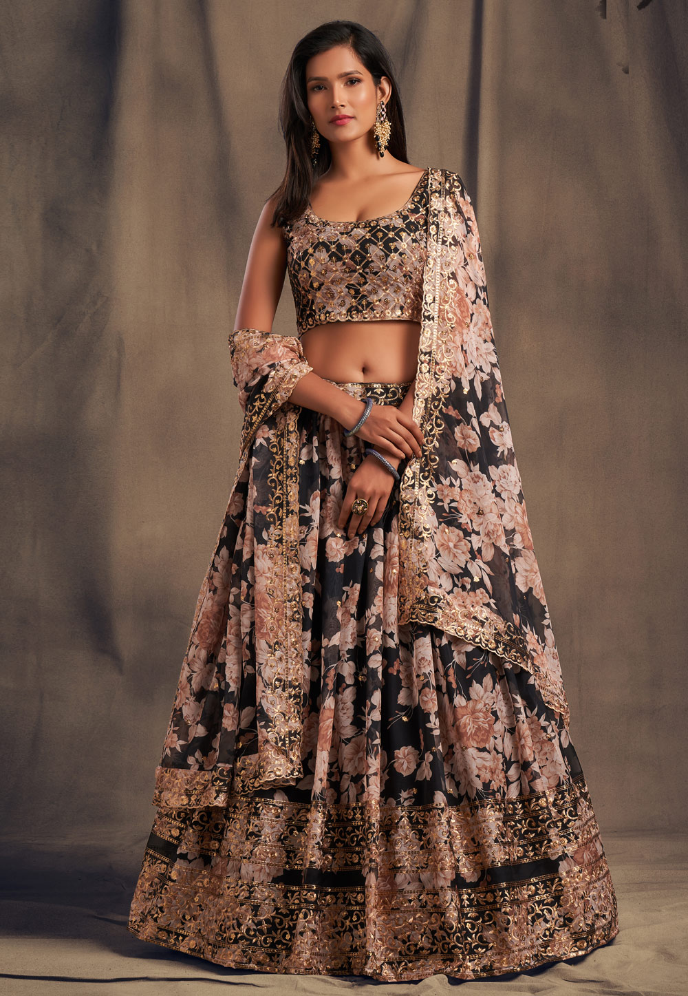 Black Organza Embroidered Lehenga Choli 235828