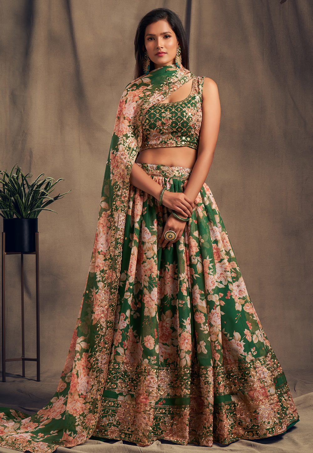 Green Organza Embroidered Lehenga Choli 235830