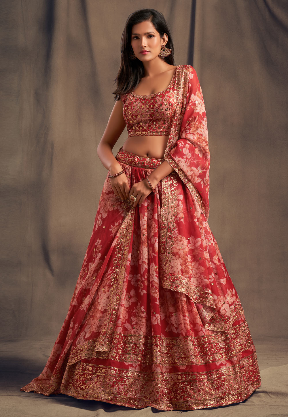 Red Organza Sequins Work Lehenga Choli 235832