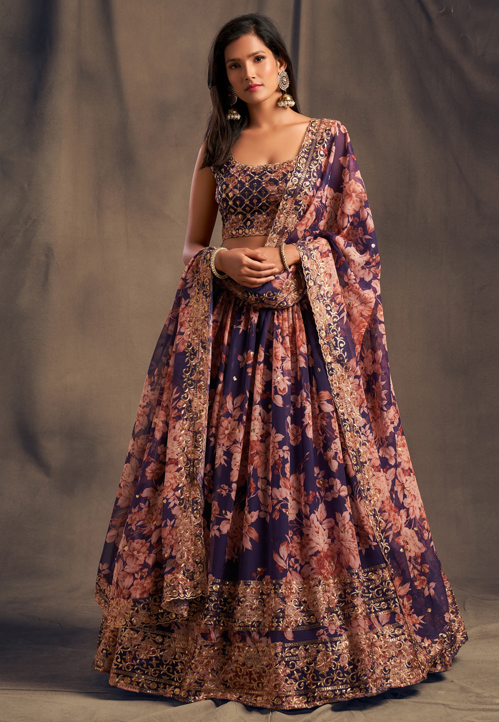 Purple Organza Sequins Work Lehenga Choli 235833