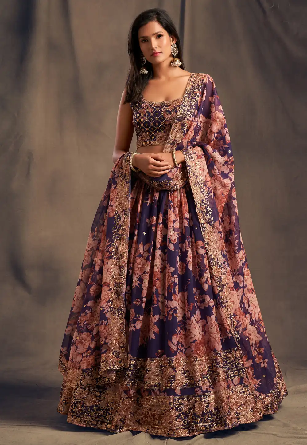 Purple Organza Sequins Work Lehenga Choli 235833