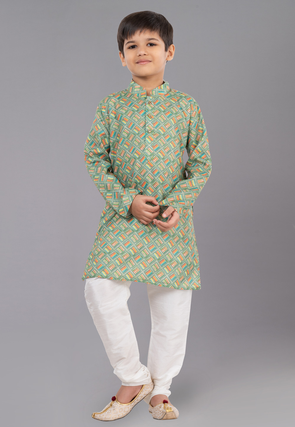 Green Cotton Readymade Kids Kurta Pajama 260701