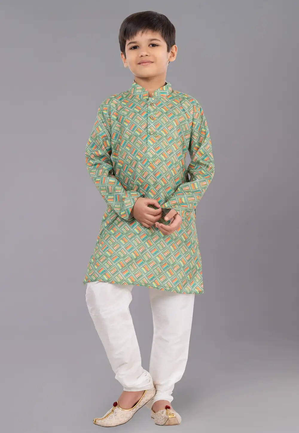 Green Cotton Readymade Kids Kurta Pajama 260701