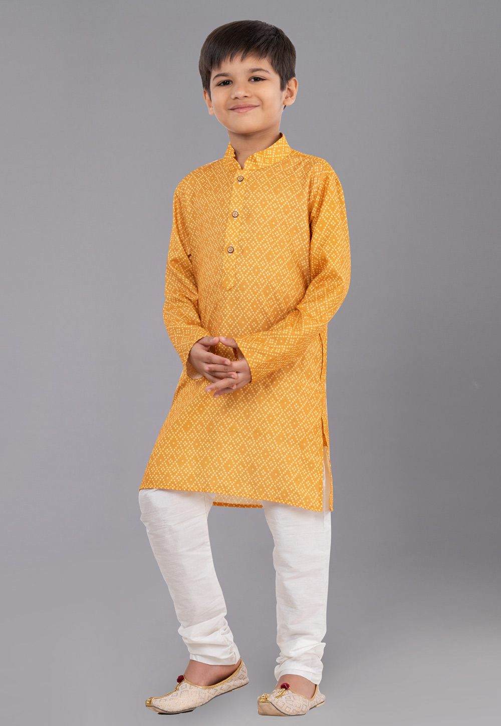 Yellow Cotton Readymade Kids Kurta Pajama 260703