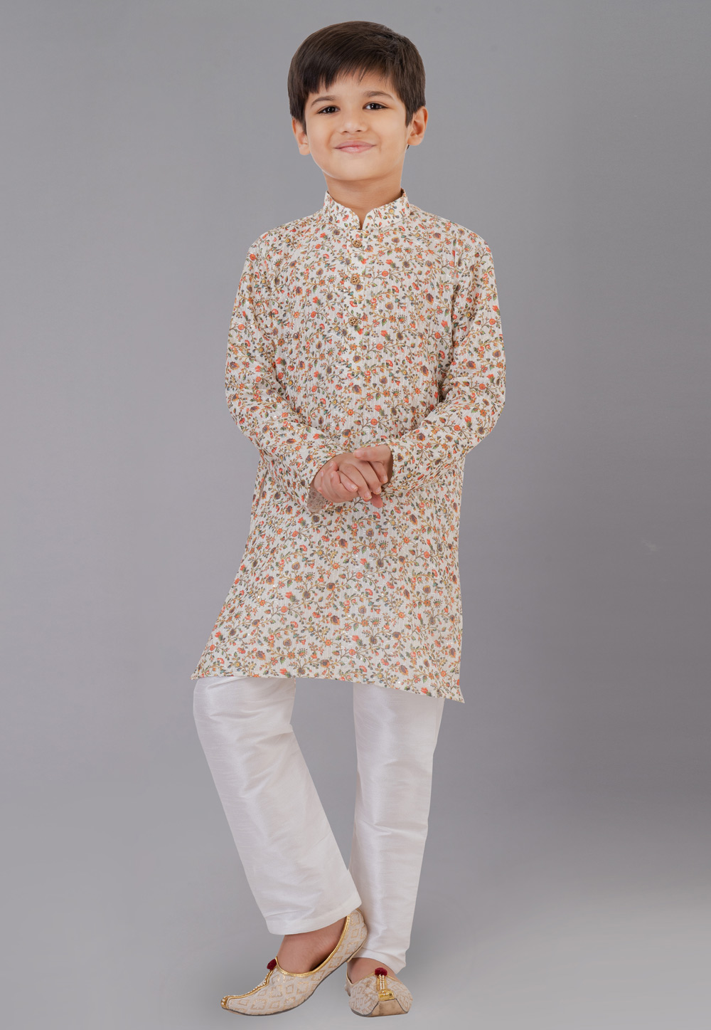 Off White Polyester Readymade Kids Kurta Pajama 260661