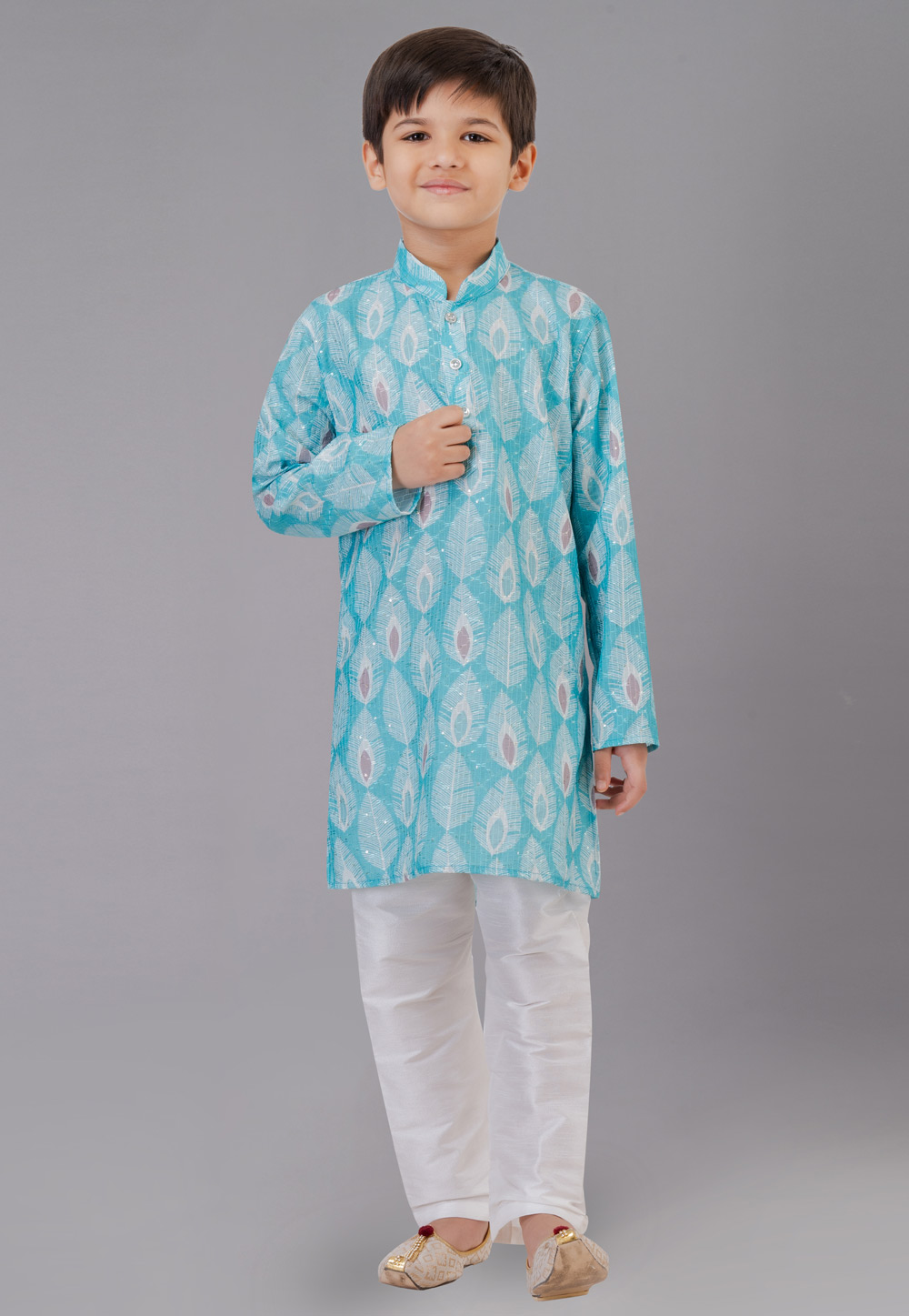 Sky Blue Polyester Readymade Kids Kurta Pajama 260662