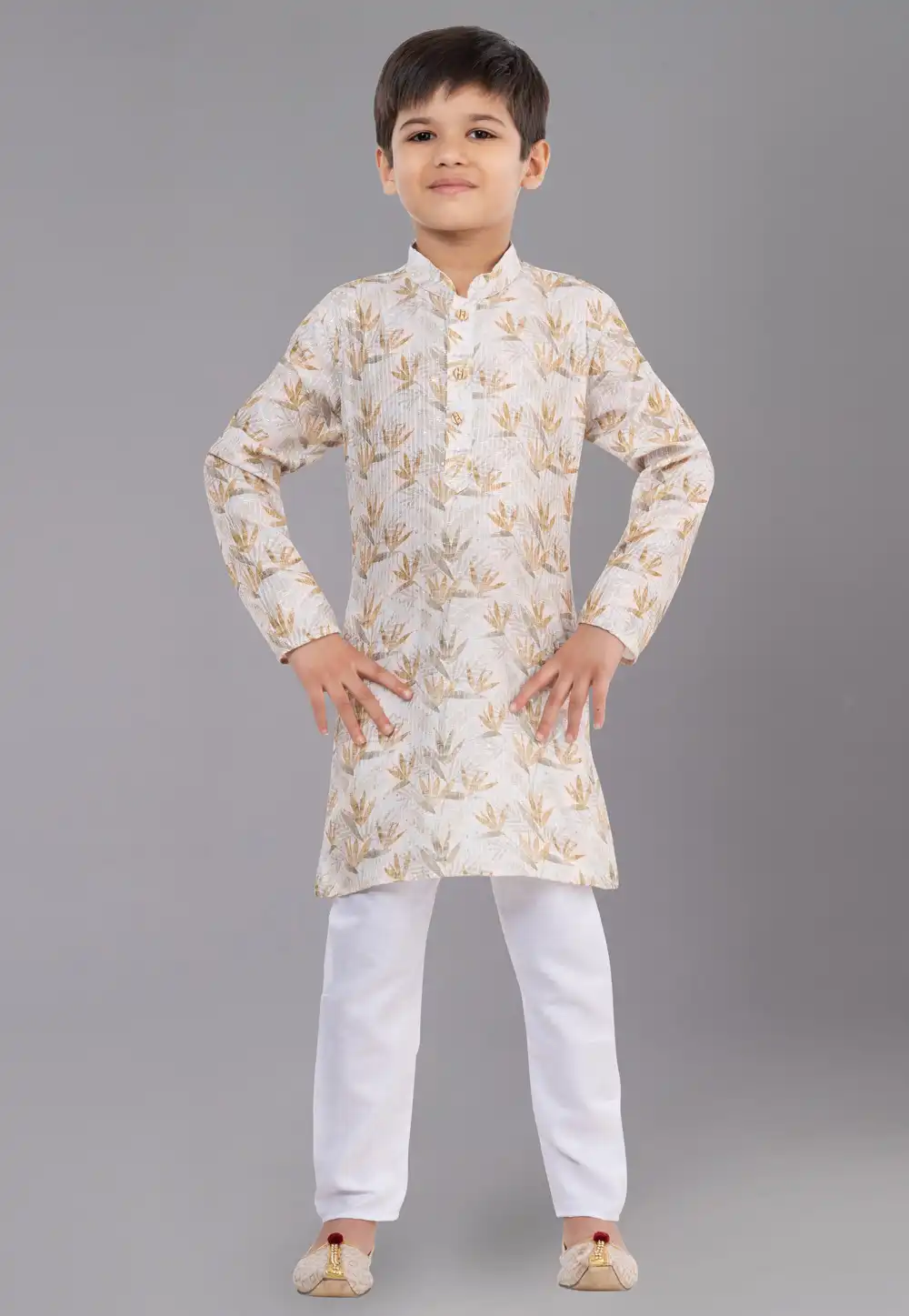 Off White Polyester Readymade Kids Kurta Pajama 260666