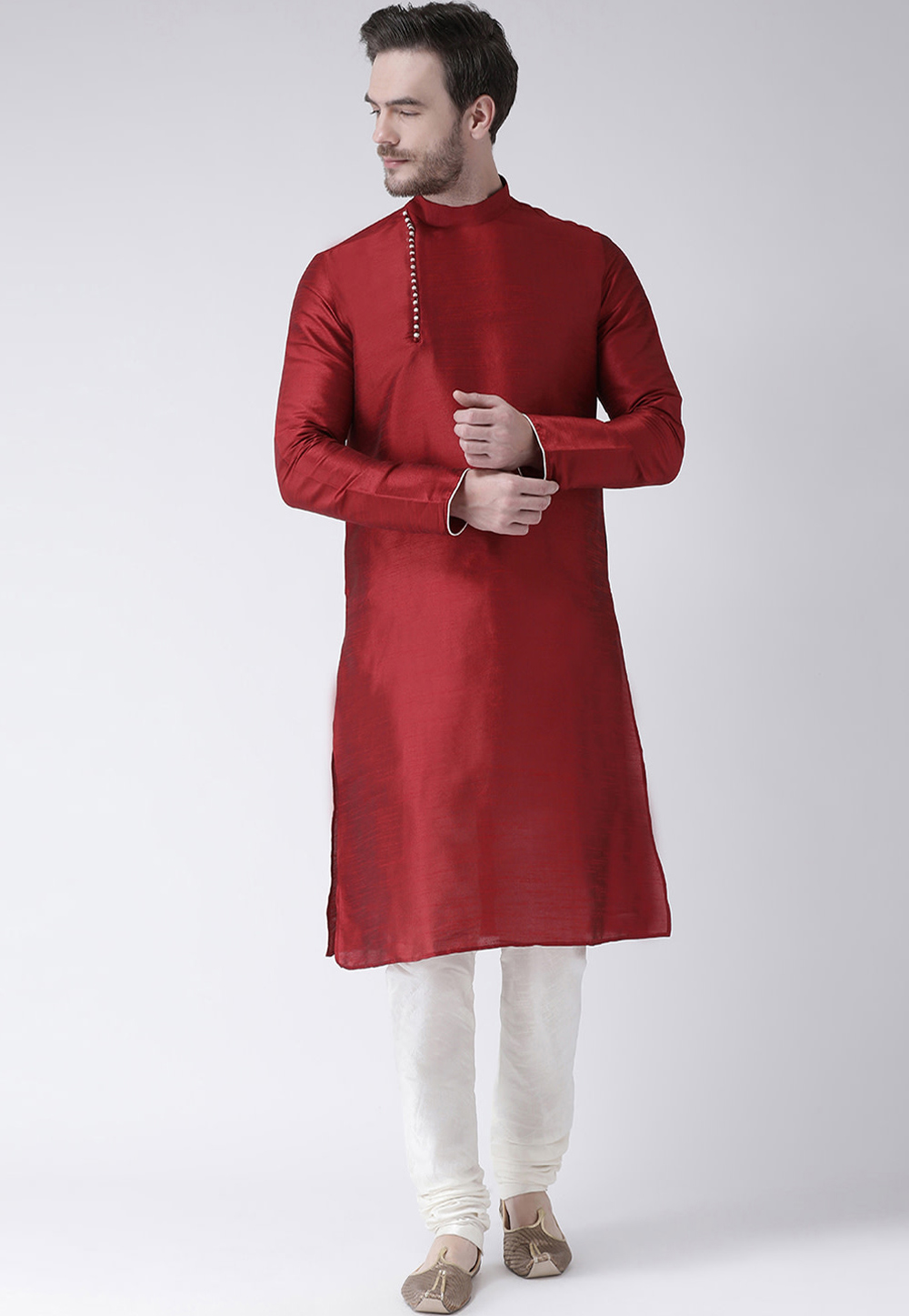 Maroon Dupion Silk Readymade Kurta Pajama 201539