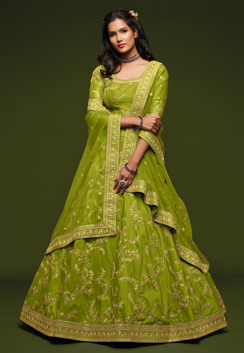 Green Art Silk Embroidered Lehenga Choli 234922