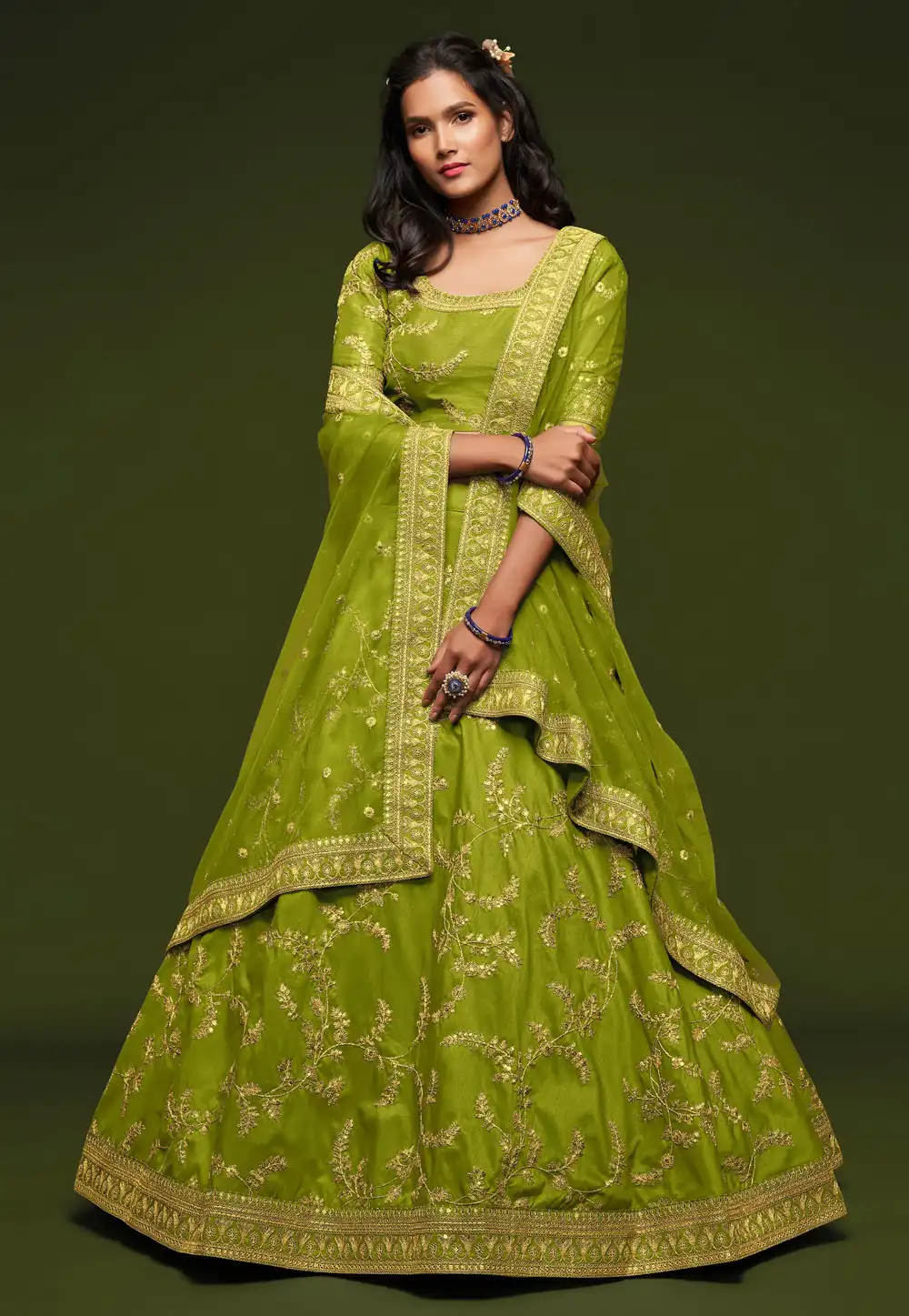 Green Art Silk Embroidered Lehenga Choli 234922
