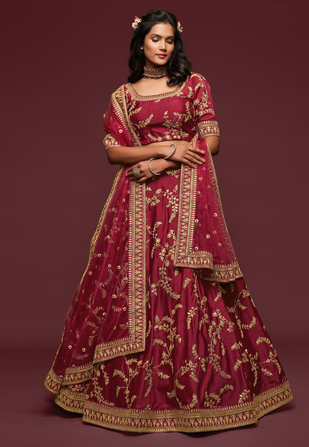 Maroon Art Silk Embroidered Lehenga Choli 234923