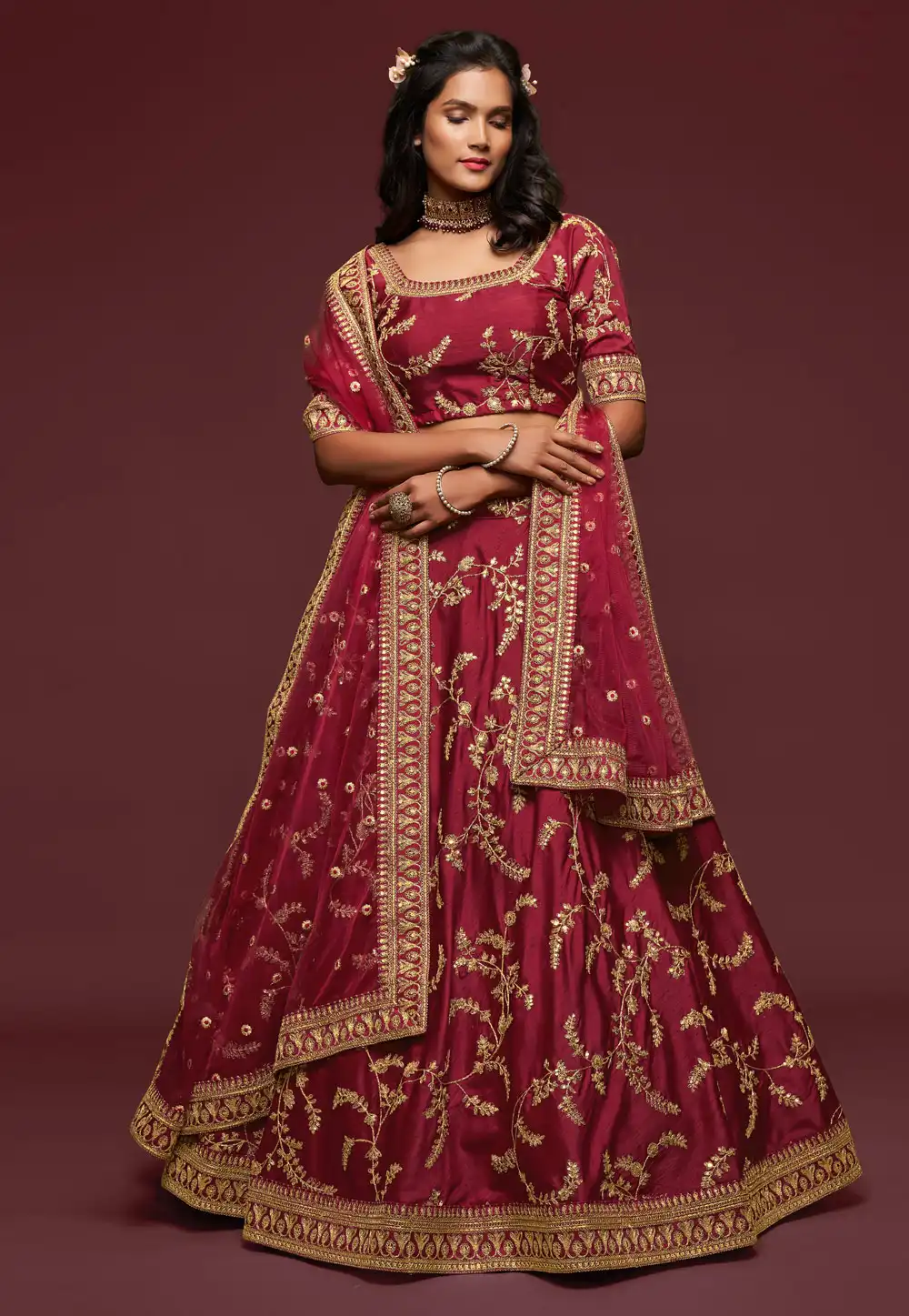 Maroon Art Silk Embroidered Lehenga Choli 234923