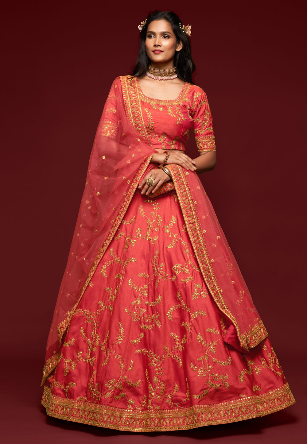 Pink Art Silk Embroidered Lehenga Choli 234925
