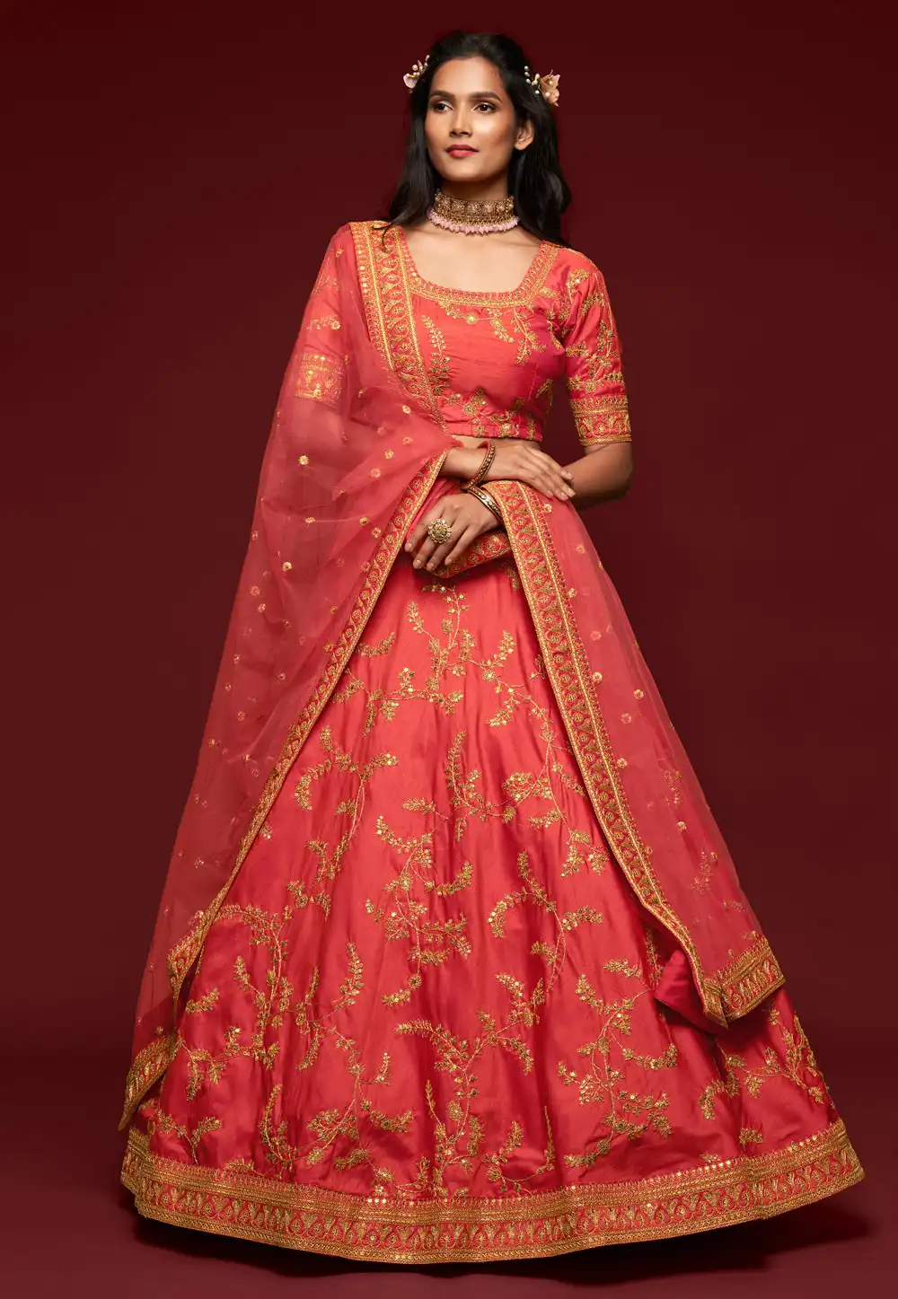 Pink Art Silk Embroidered Lehenga Choli 234925