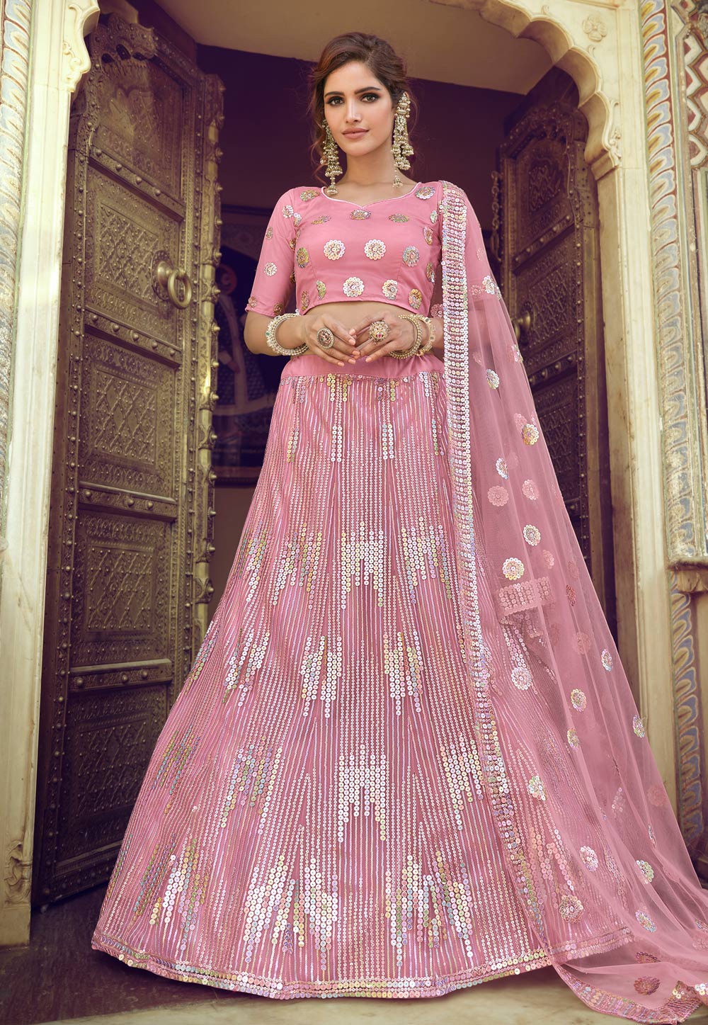 Pink Net Embroidered Work Lehenga Choli 235631