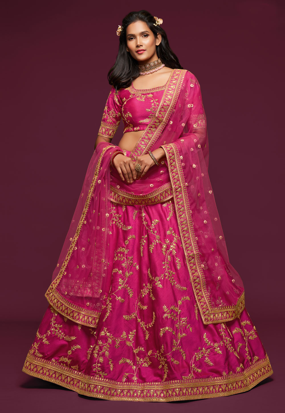 PInk Art Silk Embroidered Lehenga Choli 234927