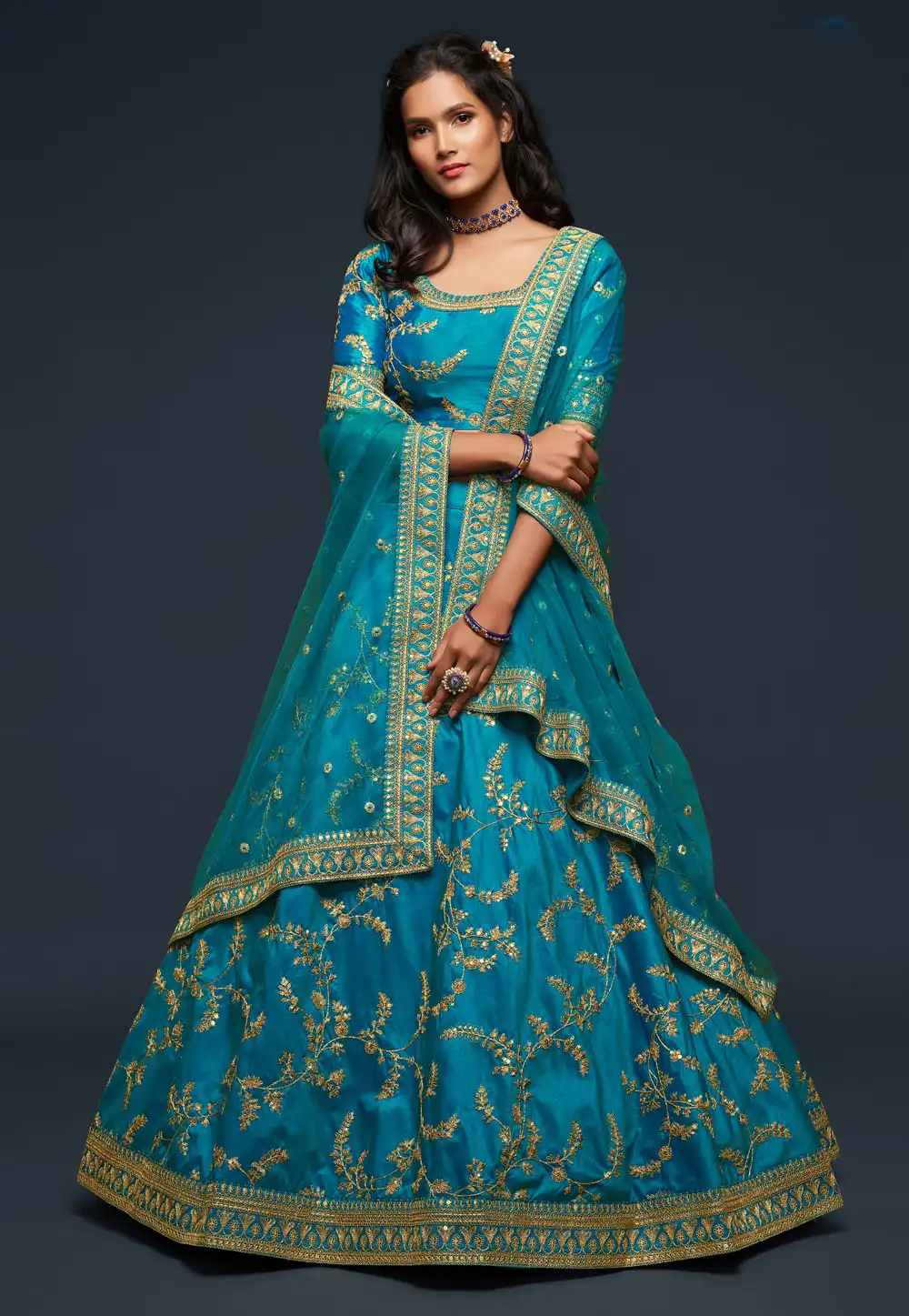 Blue Art Silk Embroidered Lehenga Choli 234928