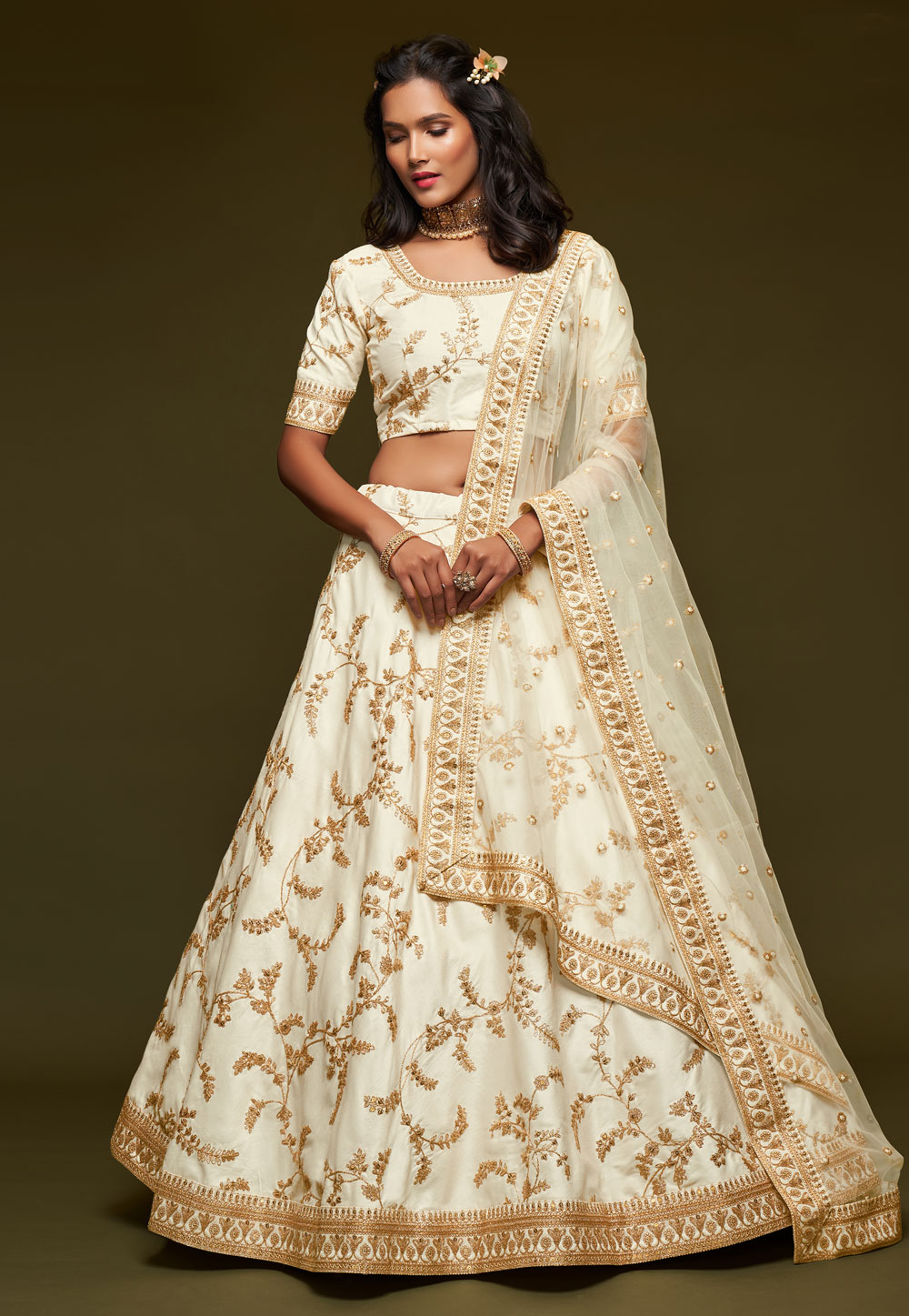 Off White Art Silk Embroidered Lehenga Choli 234929