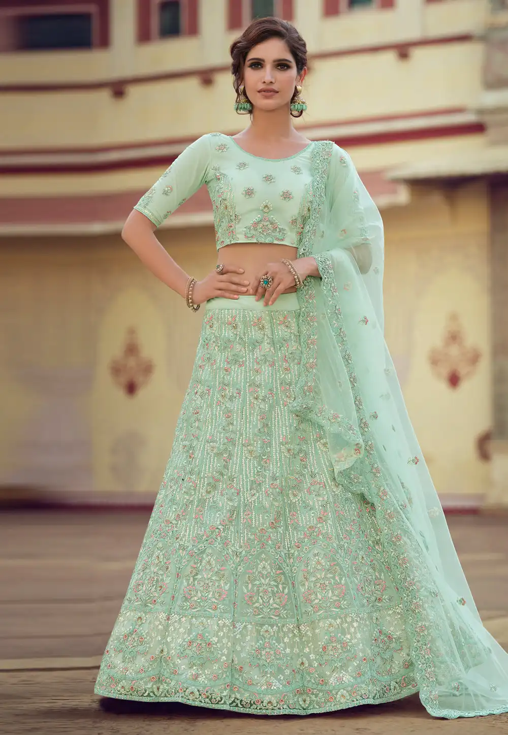 Light Green Net Embroidered Work Lehenga Choli 235635