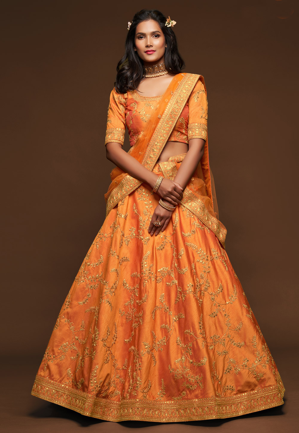 Orange Art Silk Embroidered Lehenga Choli 234930