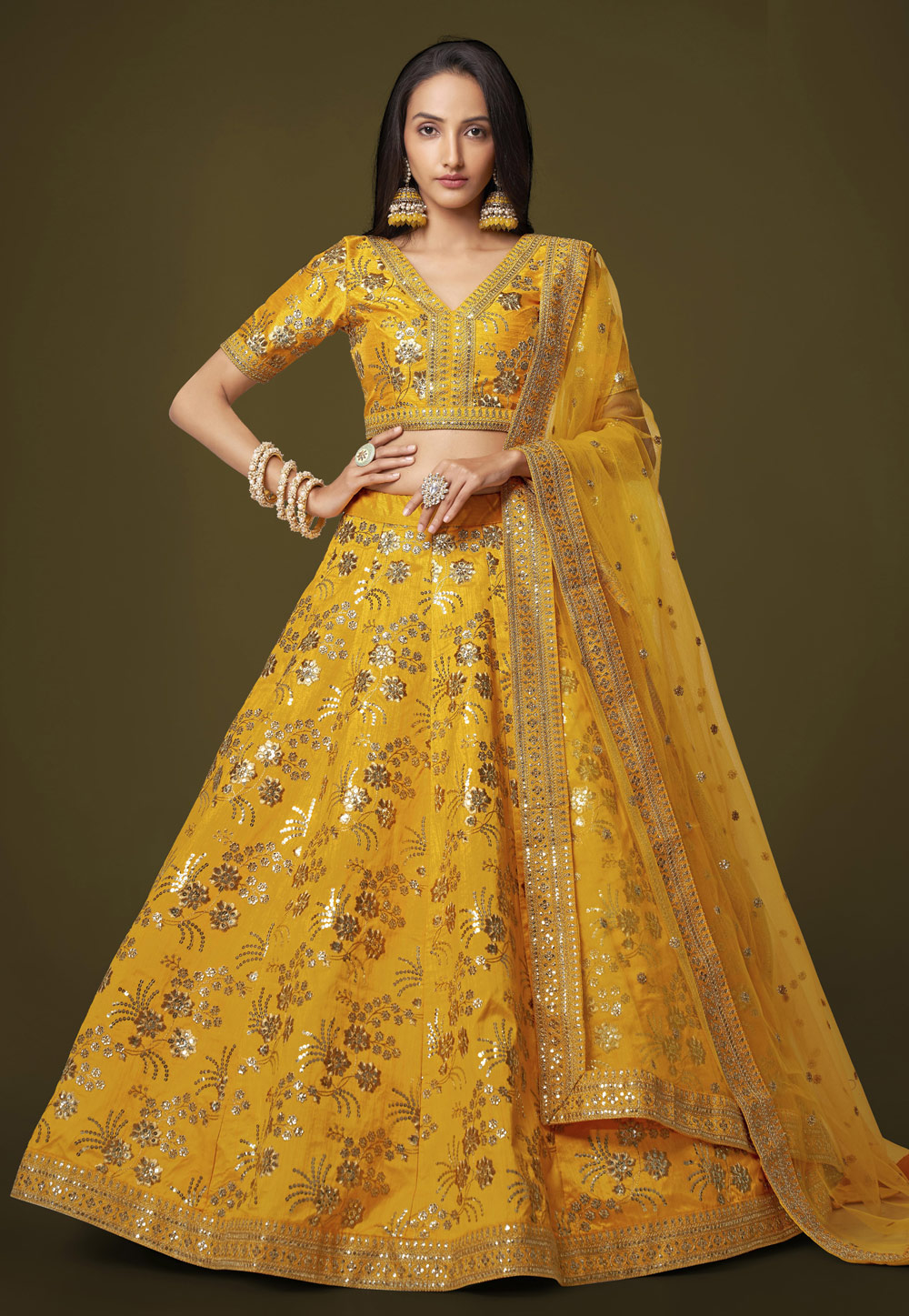 Yellow Silk Circular Lehenga Choli 266550