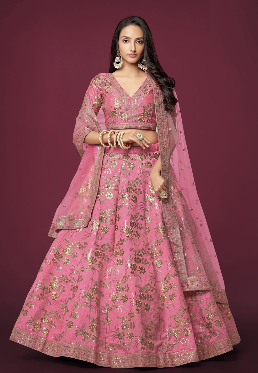 Pink Silk Circular Lehenga Choli 266551