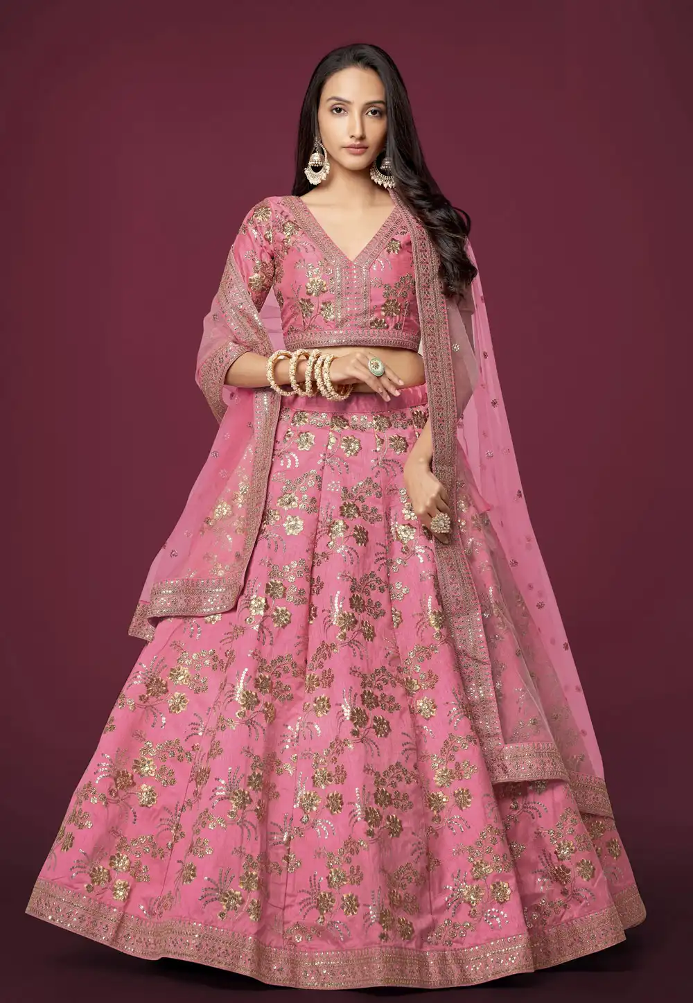 Pink Silk Circular Lehenga Choli 266551