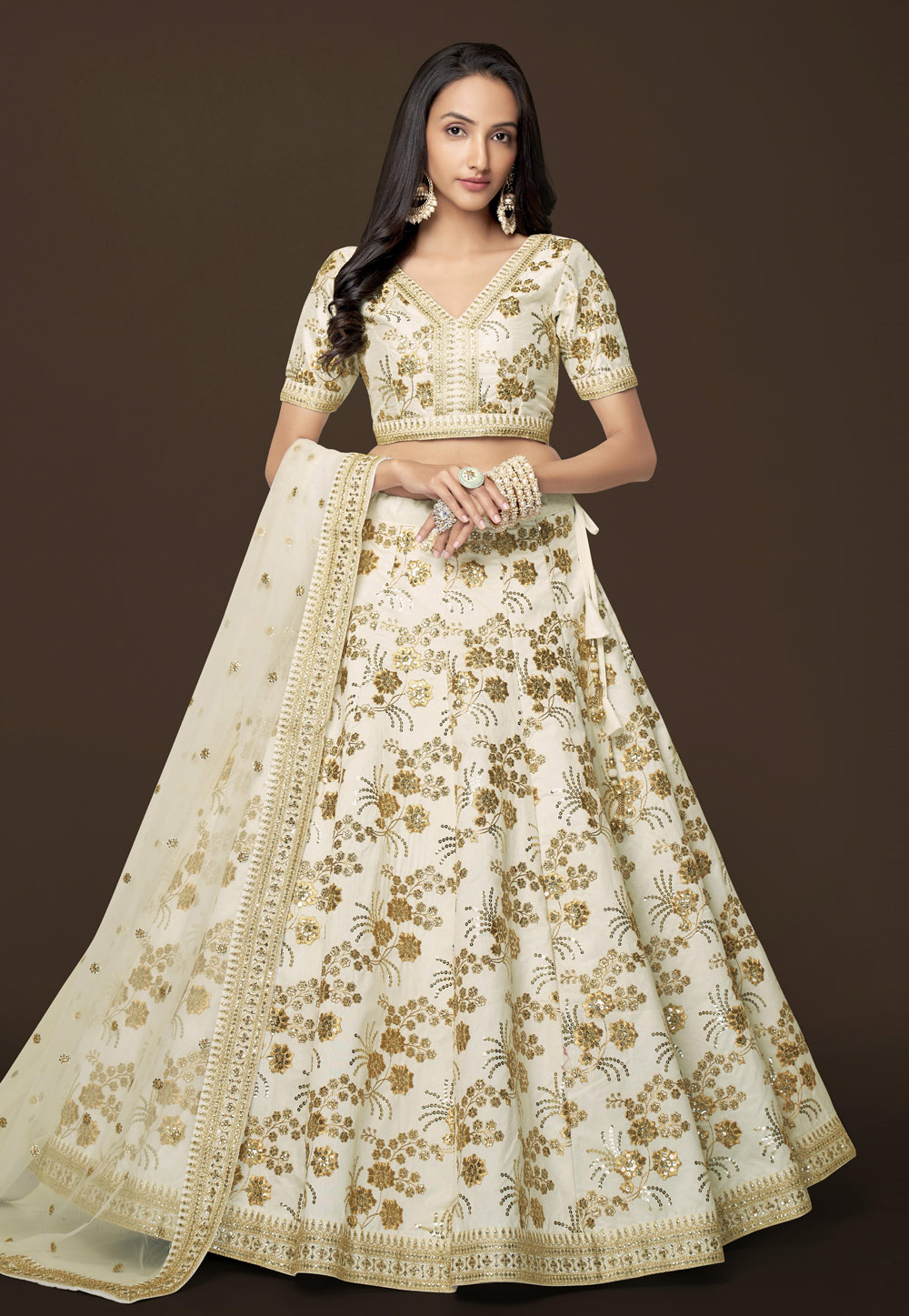 White Silk Circular Lehenga Choli 266552