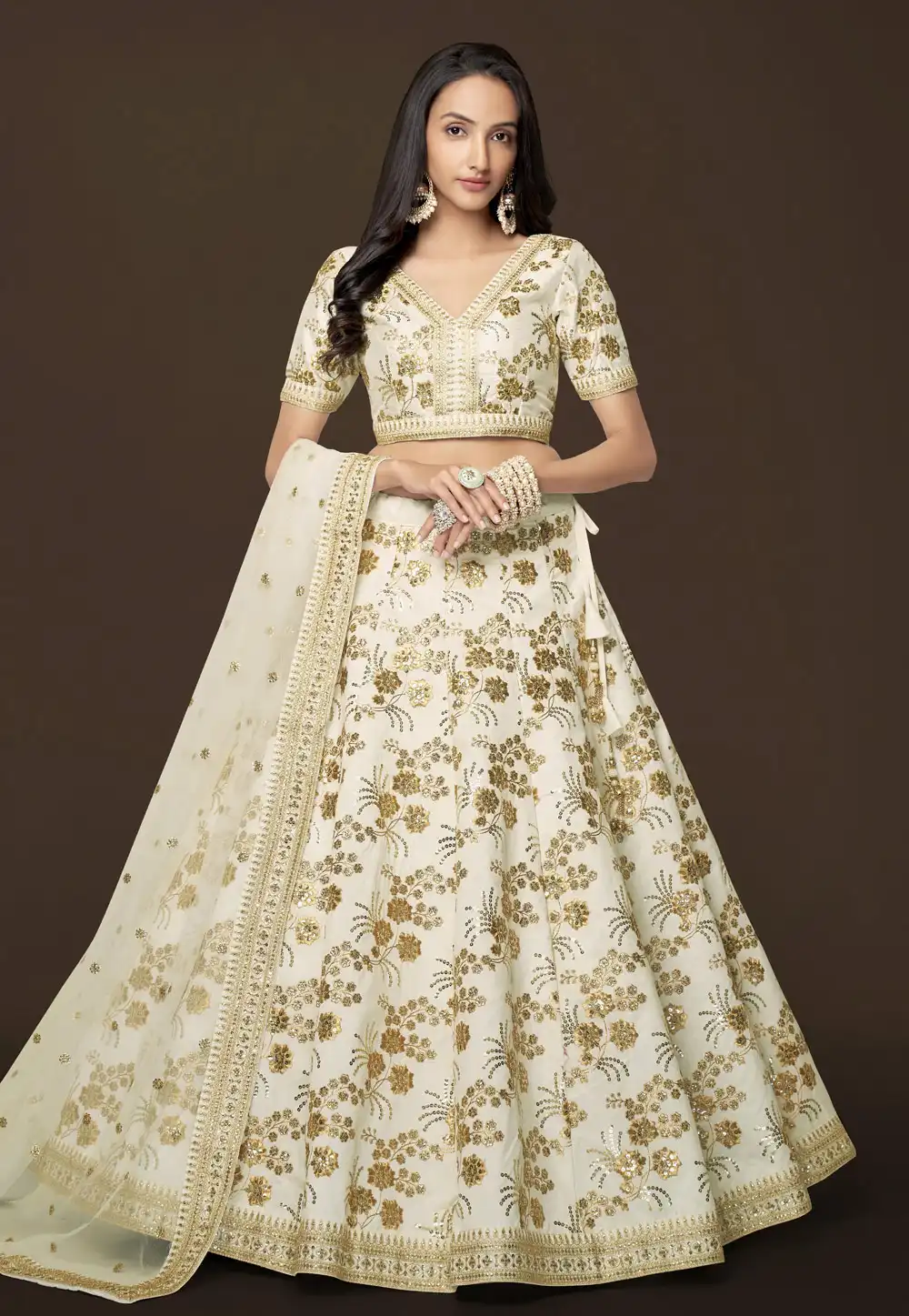 White Silk Circular Lehenga Choli 266552