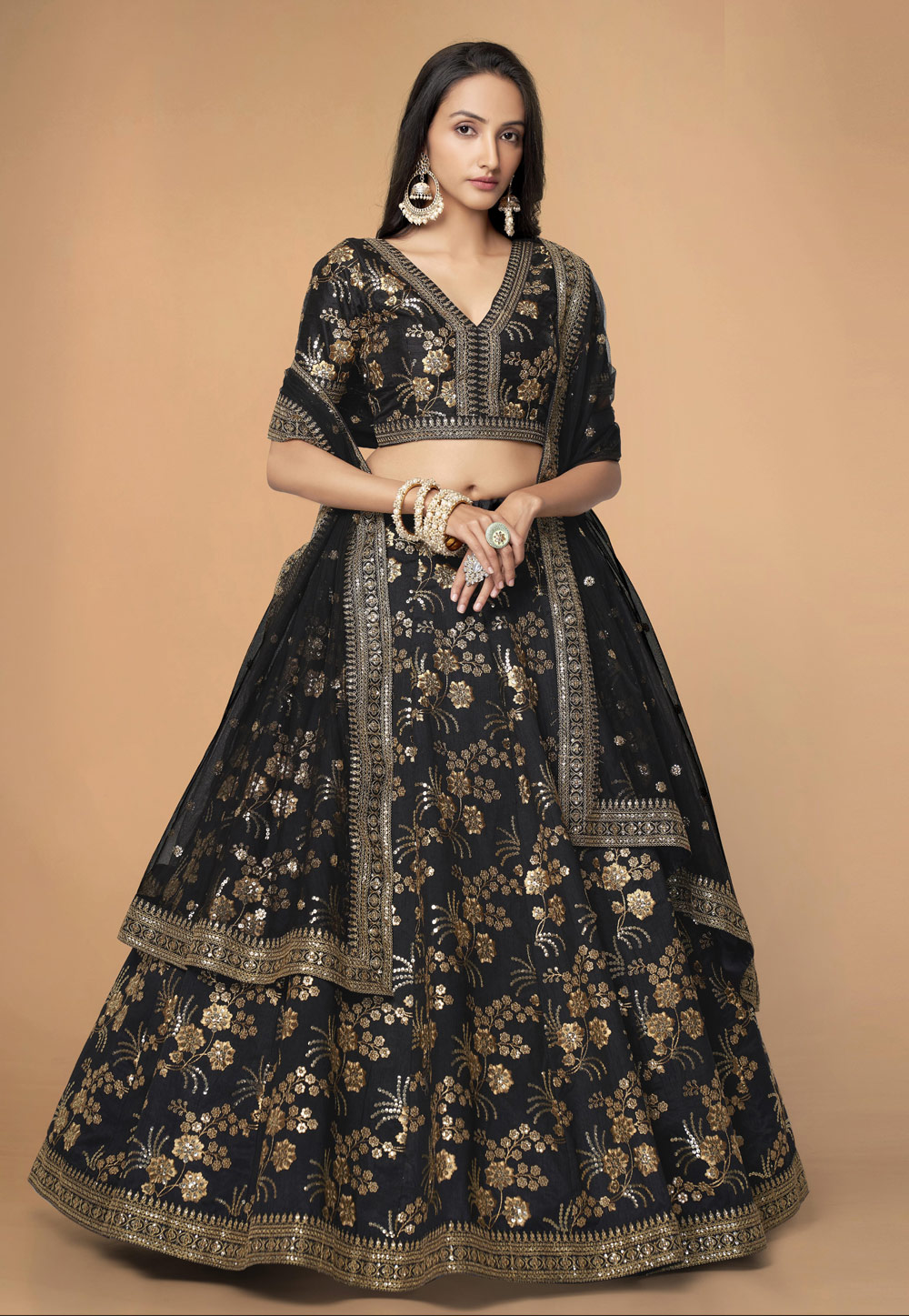 Black Silk Circular Lehenga Choli 266553