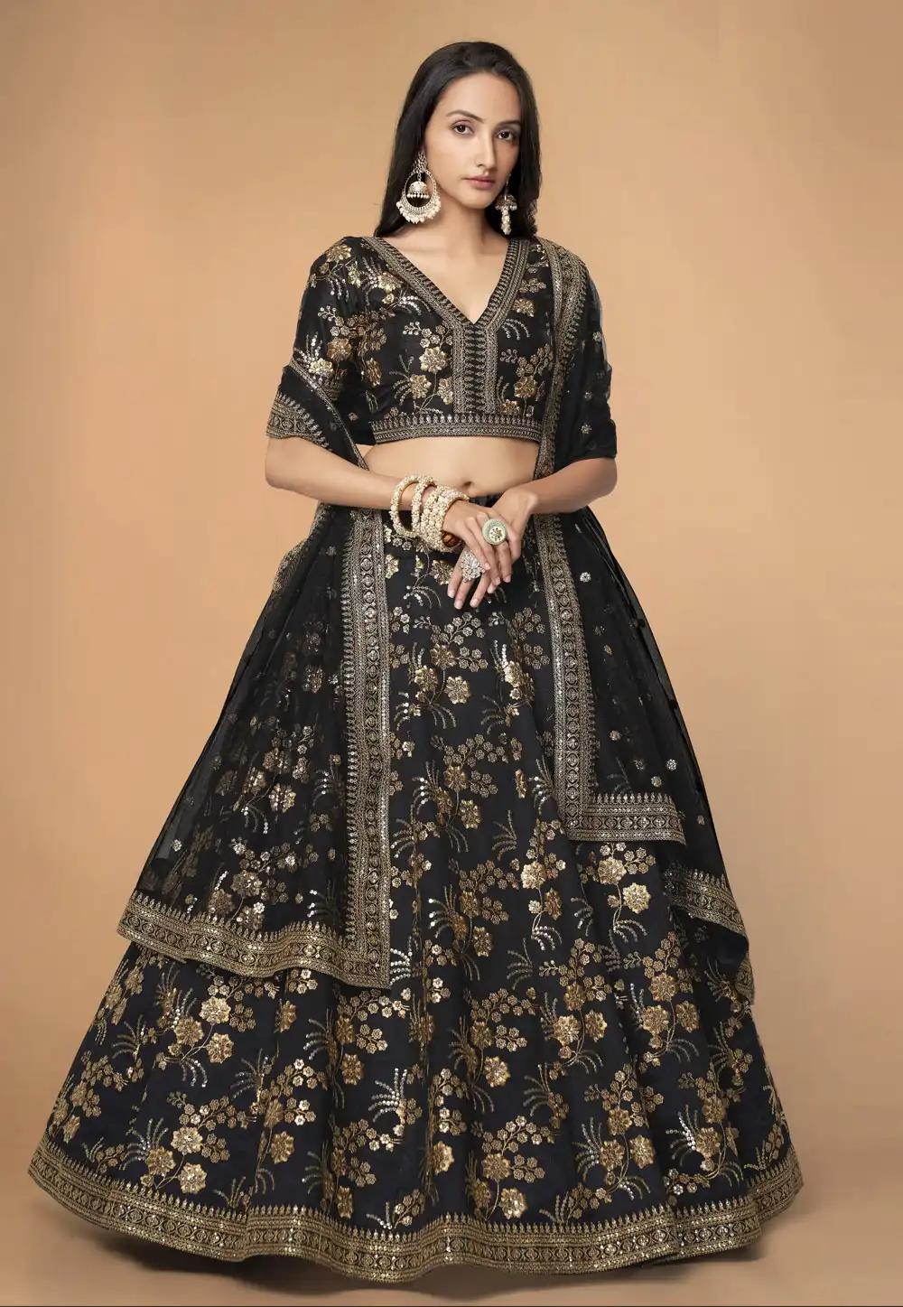 Black Silk Circular Lehenga Choli 266553