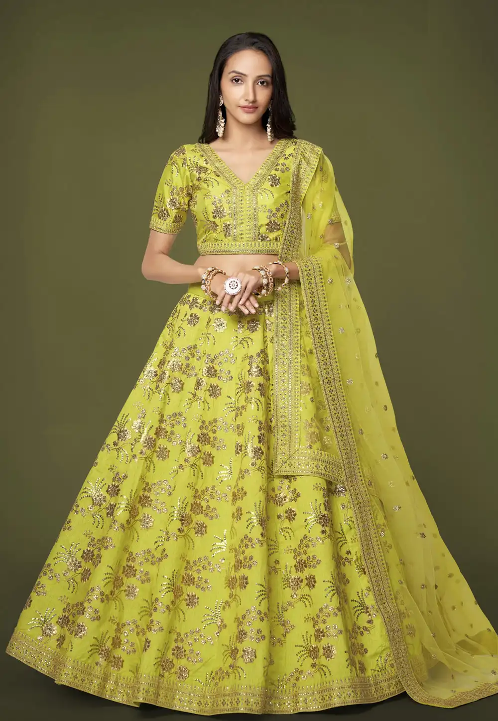 Light Green Silk Circular Lehenga Choli 266555