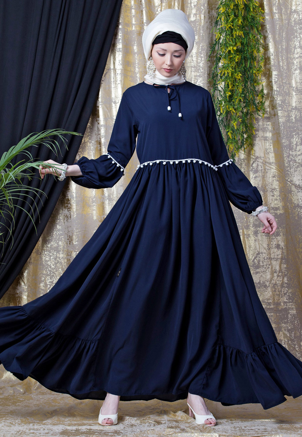 Navy blue Polyester Readymade Abaya 199097