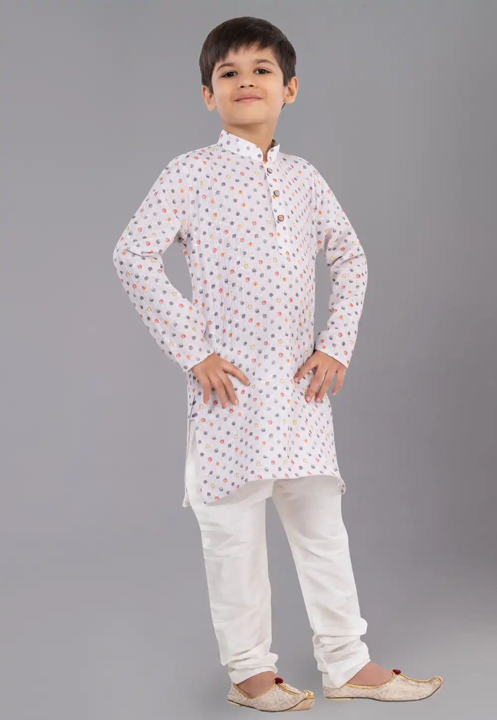 White Polyester Readymade Kids Kurta Pajama 260672